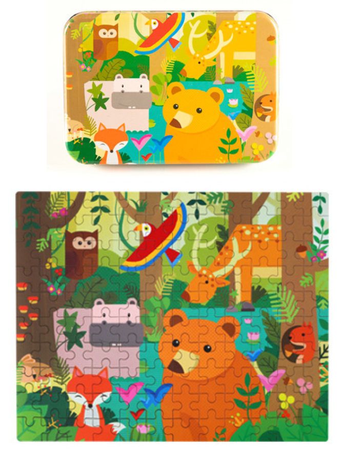 120-Piece Wooden Jigsaw Puzzle for Kids – Cartoon Animal Fairy Tale Theme Montessori Early Learning Puzzle Toy