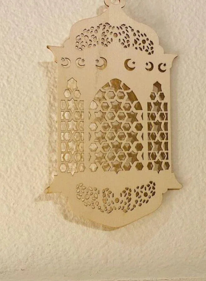 8 Pieces Wooden Hollow Pendant Ornament Eid Ramadan Festive DIY Decorations with Hanging Moon Star Wind Light Shape Ornament for Eid Mubarak