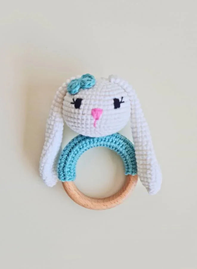 100% Cotton Handmade Crochet Baby Rattle and Pacifier Gift Set