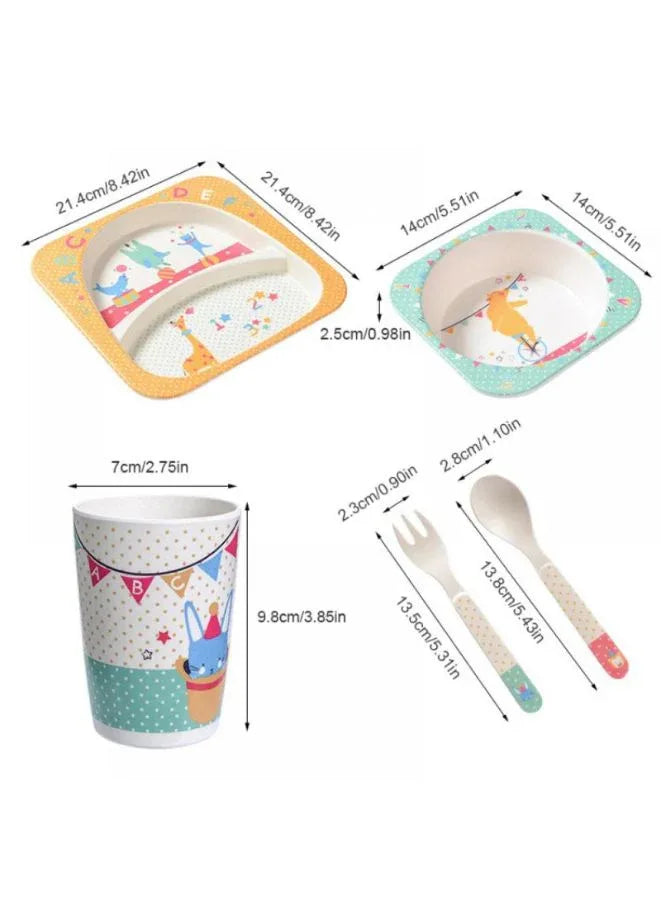 Eco-Friendly Bamboo Fiber 5pcs Dinnerware Set - Creative Cartoon Cutlery Set for Kids - Perfect Baby Feeding Solution,Circus