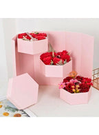 Hexagon Shape Surprise Flower Gift Box, 3 Tier, Gift for anniversary, wedding and Valentine's Day (Pink)