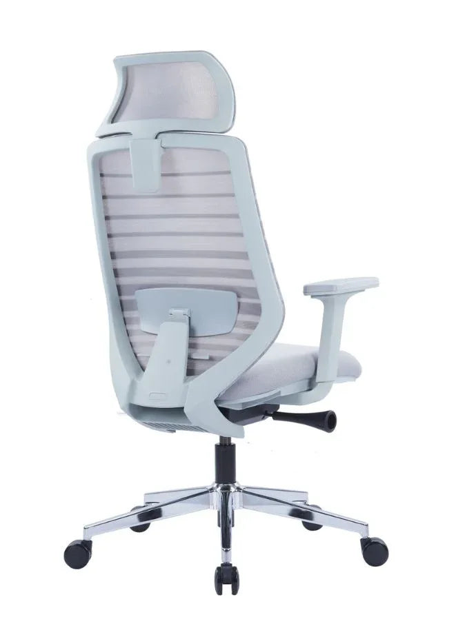Ergonomic Grey Mesh Office Chair with Headrest and Armrest, Adjustable Lumbar Support, and 4-Stage Reclining - Ideal for Home or Office