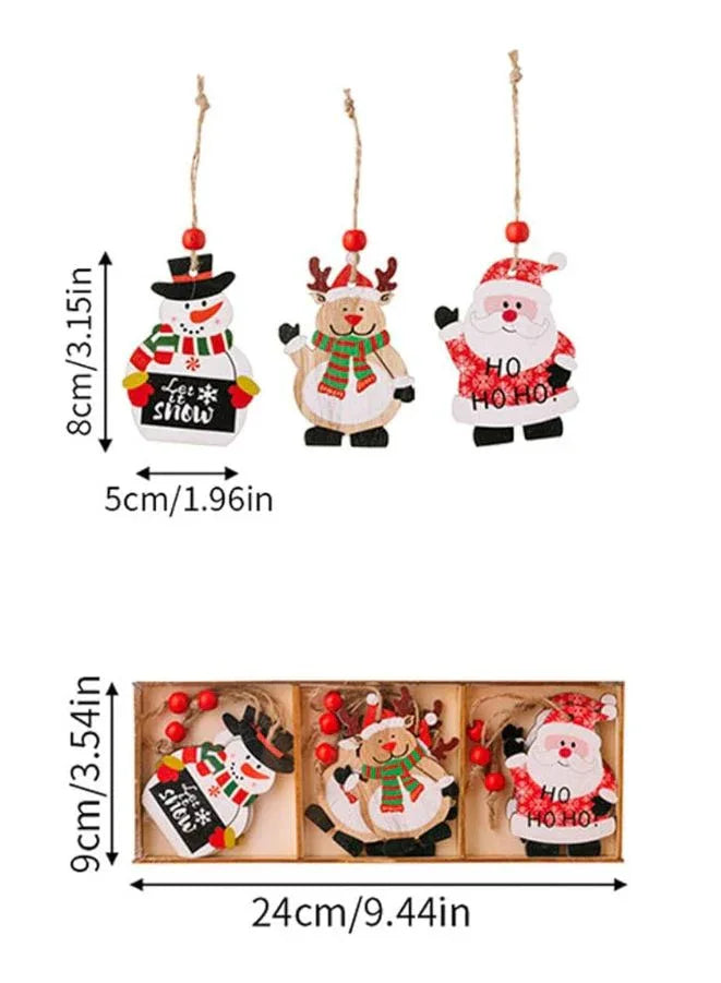 Wooden Christmas Ornaments Set – 9 Decorative Pendants for Window Hanging, Festive Holiday Décor for Homes, Offices, and Christmas Trees