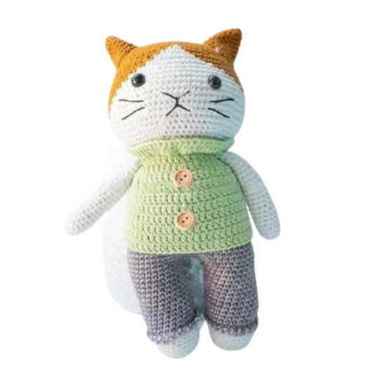 Handmade Natural Cotton Crochet Cat Toy Doll for Kids and Adults, Cat C, 25cm