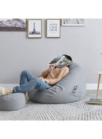 Classic Fabric Bean Bag with foot stool grey person sitting