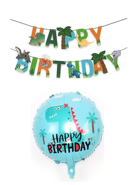 Dinosaur Birthday Party Decorations Set - Cute Dinosaur Balloons, Happy Birthday Banner, Confetti, Green Latex Balloons, Dinosaur and Leaf Foil Balloon| Dinosaur Party Supplies for Baby Shower and Kids' Birthdays