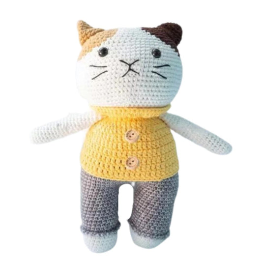 Handmade Natural Cotton Crochet Cat Toy Doll for Kids and Adults, Cat B, 25cm