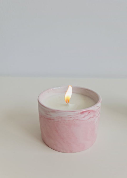 Delicate Glass Jar Pink Rose Scented Candle - Romantic Floral Elegance - Long-lasting Fragrance