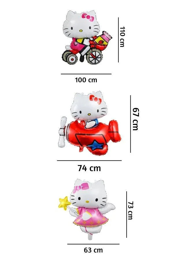 3 قطع من بالونات هالو كيتي من رقائق الفويل لتزيين الحفلات، لوازم فكرة الاحتفال بعيد ميلاد سعيد