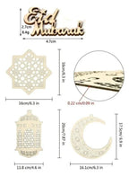 8 Pieces Wooden Hollow Pendant Ornament Eid Ramadan Festive DIY Decorations with Hanging Moon Star Wind Light Shape Ornament for Eid Mubarak