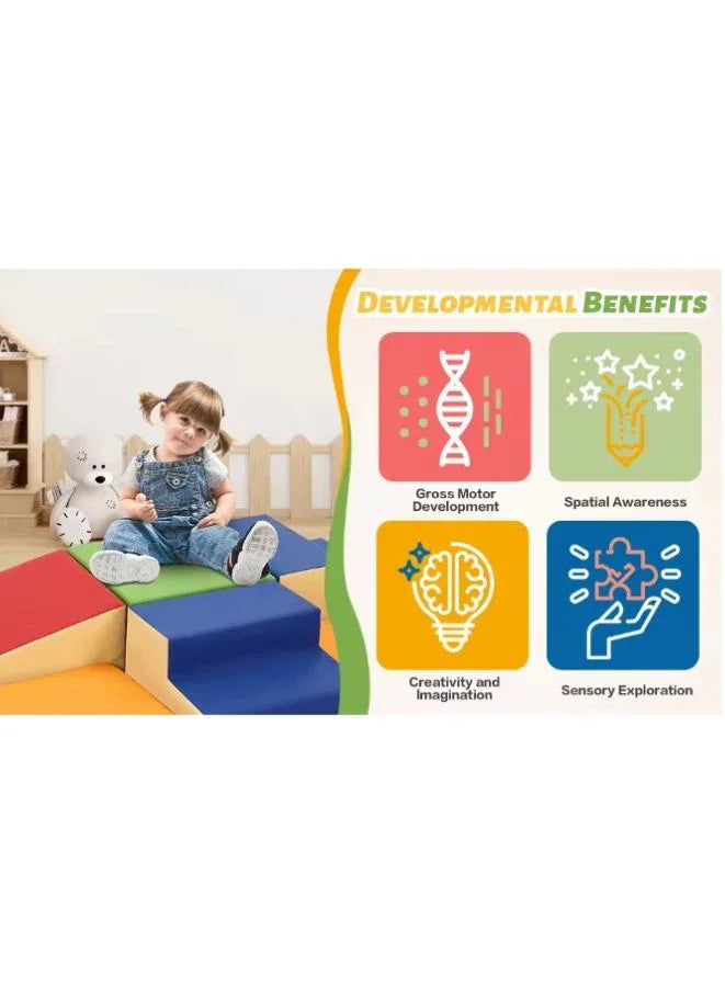 6 piece Indoor Foam Playset | Soft Toddler and Active Kids Nursery Furniture for Balancing, Crawling, Climbing, Sliding and Jumping