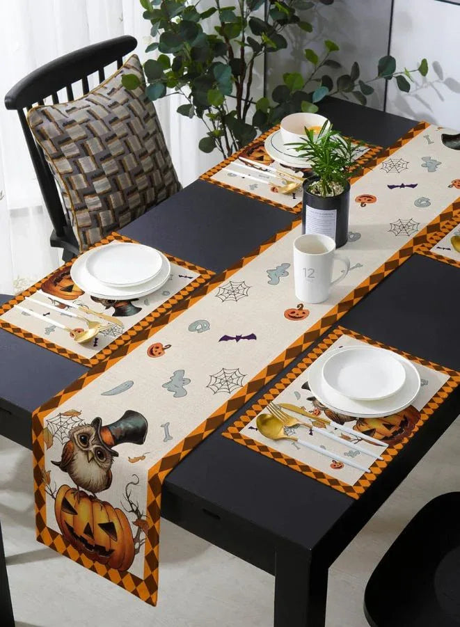 Halloween Rectangle Table Runner -Featuring Happy Halloween Pumpkins