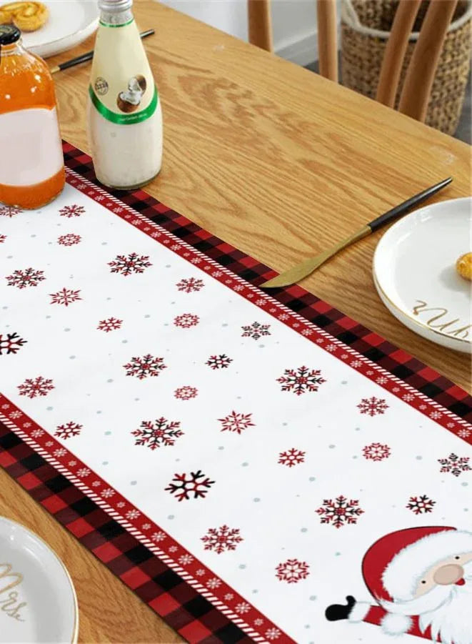 مفرش طاولة عيد الميلاد سانتا كلوز - غطاء طاولة قطني، ديكور لتناول الطعام - ديكور حفلات عيد الميلاد الداخلي والخارجي للمنزل والمكتب