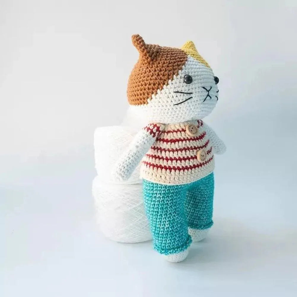 دمية قطة كروشيه مصنوعة يدويًا من القطن الطبيعي للأطفال والكبار، قطة أ، 25 سم