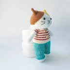 دمية قطة كروشيه مصنوعة يدويًا من القطن الطبيعي للأطفال والكبار، قطة أ، 25 سم