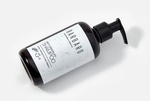 Barbaro shampoo bottle with pump on a white background