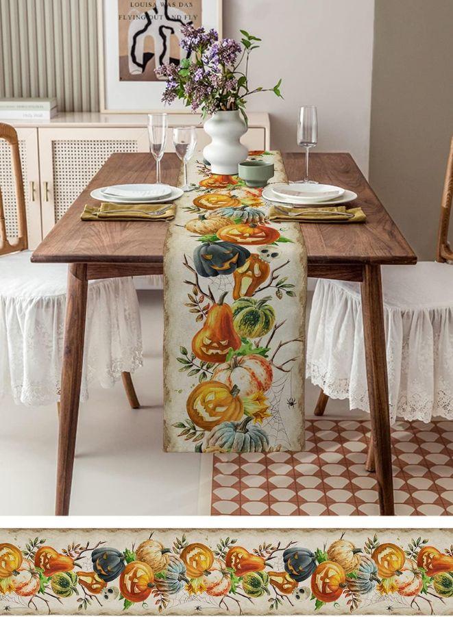 Halloween  Rectangle Table Runner -Featuring Happy Halloween Pumpkins