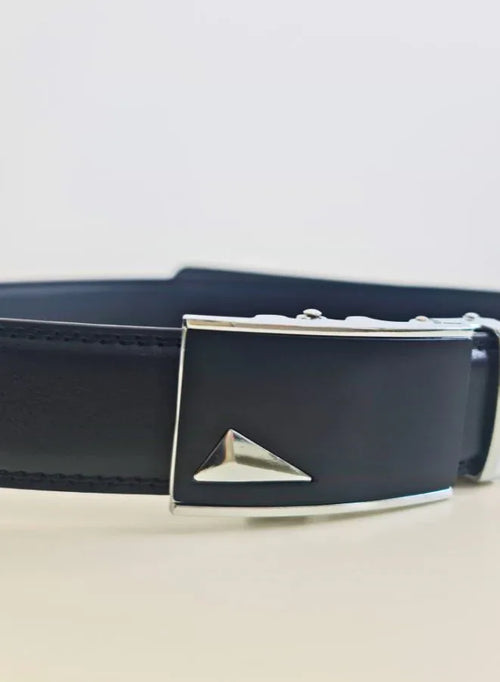 Casual Black Leather Belt for Men, Adjustable Ratchet Belt with Automatic Buckle
