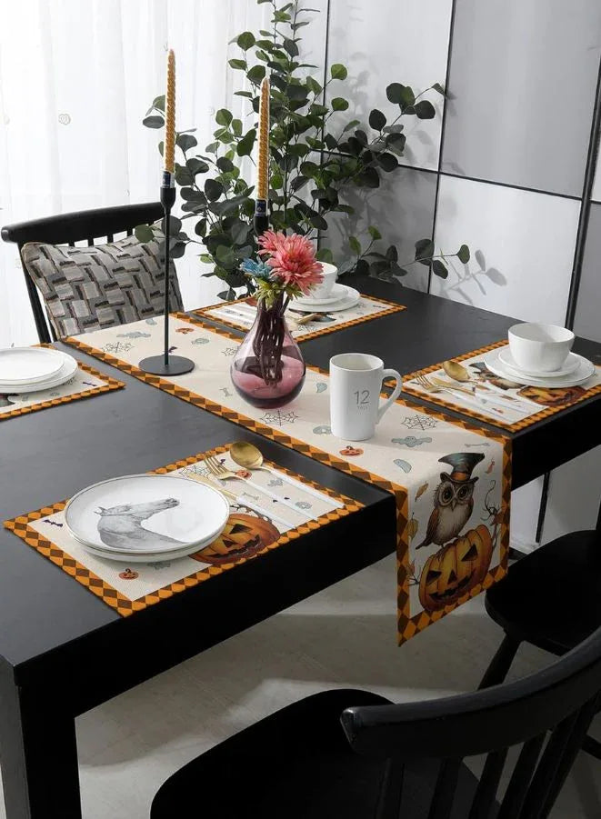 Halloween Rectangle Table Runner -Featuring Happy Halloween Pumpkins