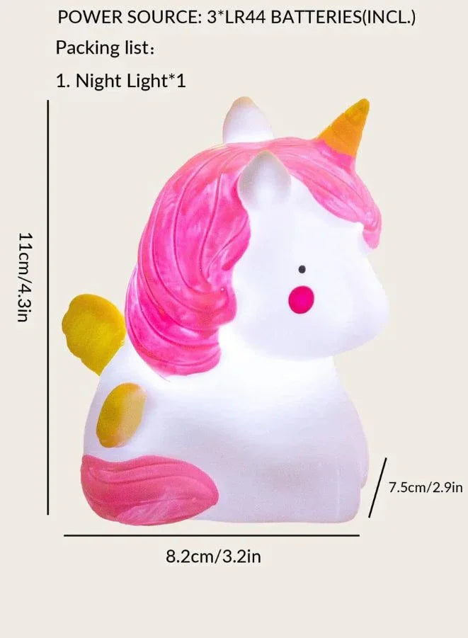 Portable Kids Cartoon LED Night Light Children Bedroom Table Lamp, Best Birthday Gift for Kids, White Unicorn