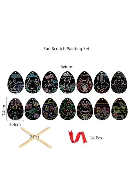 30pcs Easter Egg Pendant Ornaments Scratch Off Cards Easter Crafts Kit Funny Children DIY Colorful Scratch Painted Egg Gift