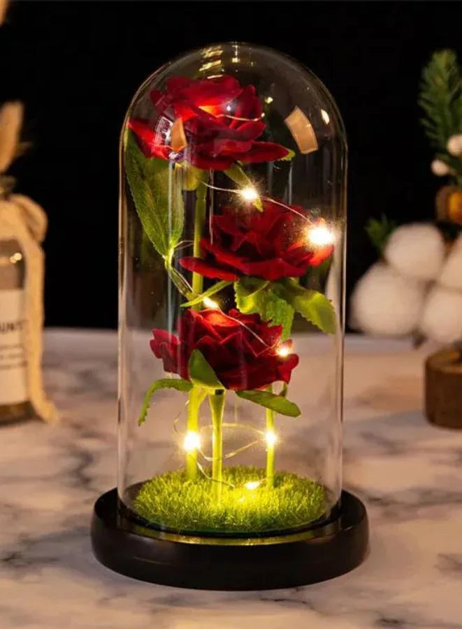 Valentine's Day Rose Gift for Her – Beauty and the Beast-Inspired Rose with Grass and Black Base, Perfect for Anniversaries, Birthdays, and Romantic Occasions