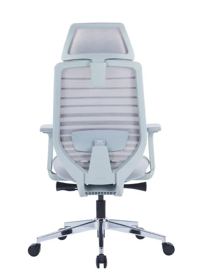 Ergonomic Grey Mesh Office Chair with Headrest and Armrest, Adjustable Lumbar Support, and 4-Stage Reclining - Ideal for Home or Office