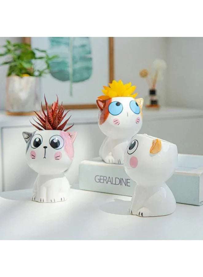 Cute Succulent Mini Cat Indoor Plant Pot with Drainage Hole, Cat D