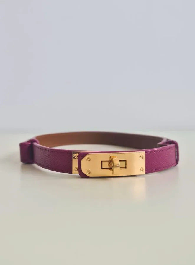 حزام جلد نحيف نسائي أحزمة خصر رفيعة بإبزيم معدني