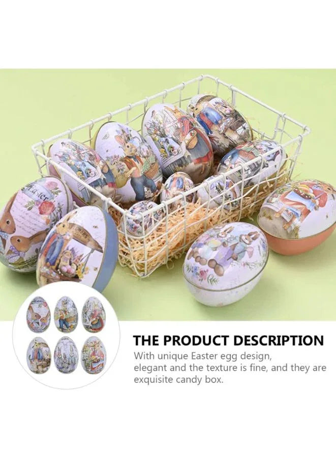 6 Pcs Metal Easter Egg Boxes | Bunny & Chick Print Candy Boxes for Easter Party Favors