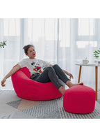 Classic Fabric Bean Bag with foot stool red use showcase