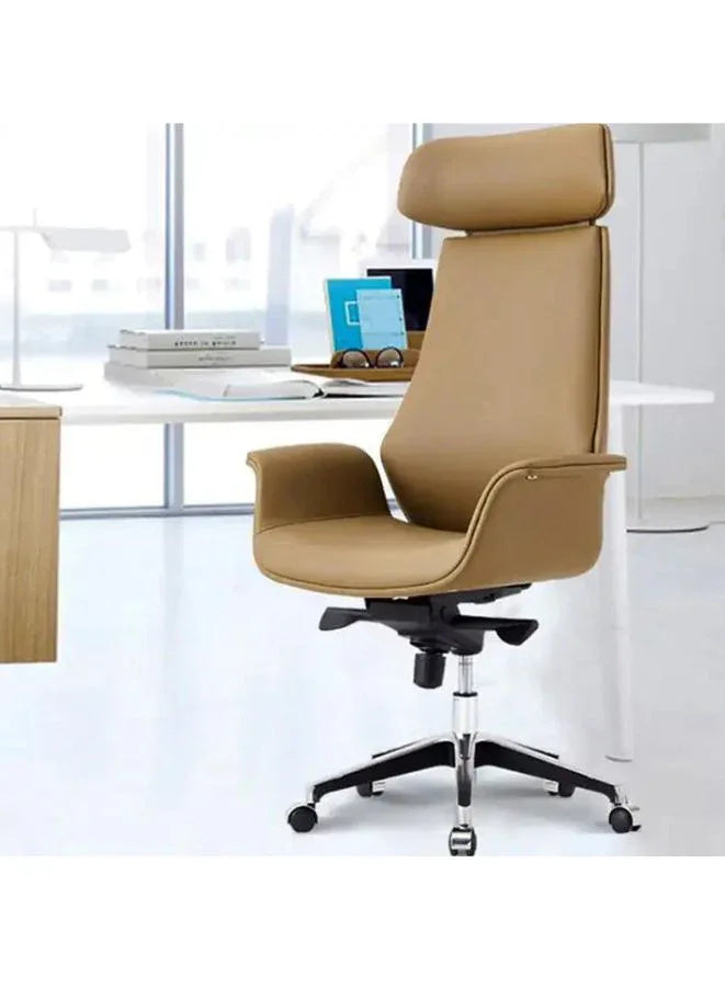 Luxury Swivel Brown Leather Executive Office Chair 