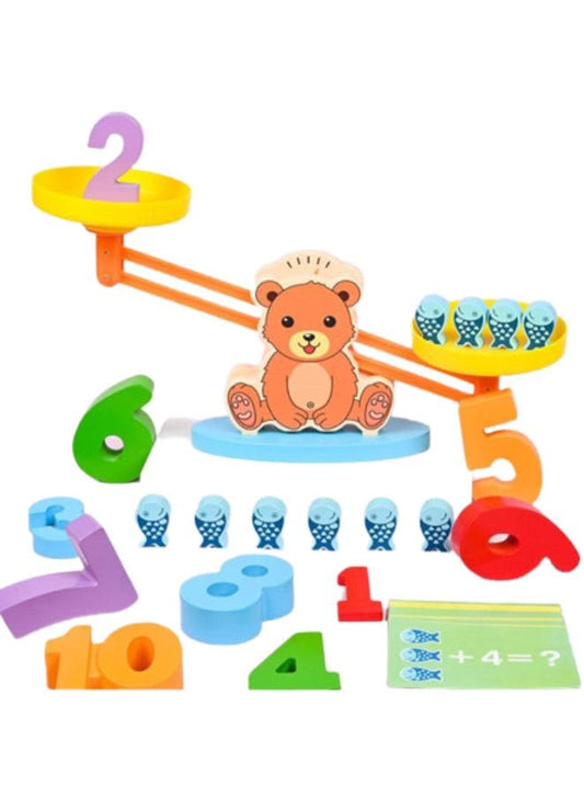 Bear Balance Game Toy, Educational Learning Counting Number Math Toy with Numbers, Little Fishes, Game Cards, Gifts for Kids Fatio General Trading