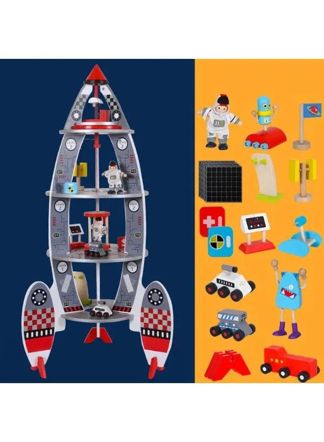 Children's Pretend Play Space Rocket Model Toy Boys Simulation Assembled Wooden Model Toy For Preschool Kids Fatio General Trading