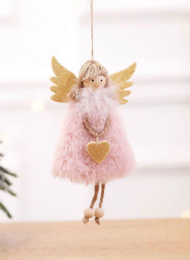 Christmas Angel Plush Doll Pendant Xmas Tree Hanging Decoration Party Ornaments Pink Fatio General Trading