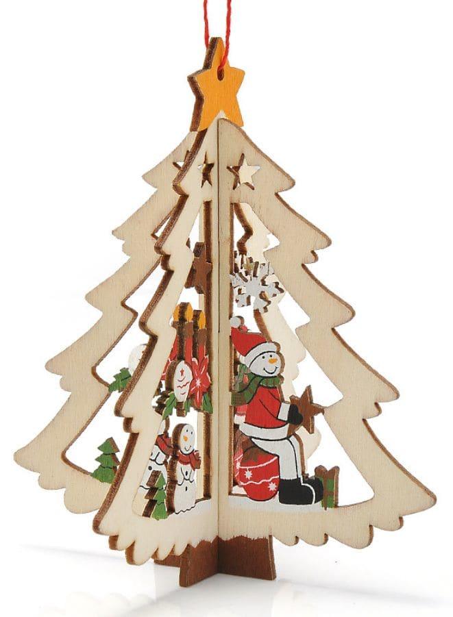 Christmas Tree Pendants Wooden Hollow 3D Ornaments for Party Decoration Pack of 4 Fatio General Trading