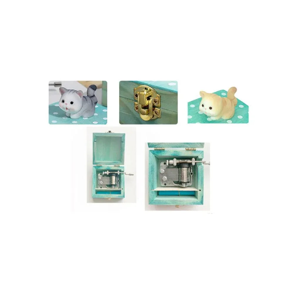 Cute animal hand crank music box wooden crafts ornaments music box, Mini Gift Wrapped Wooden Hand Crank Music Box with Lovely Pet Fatio General Trading