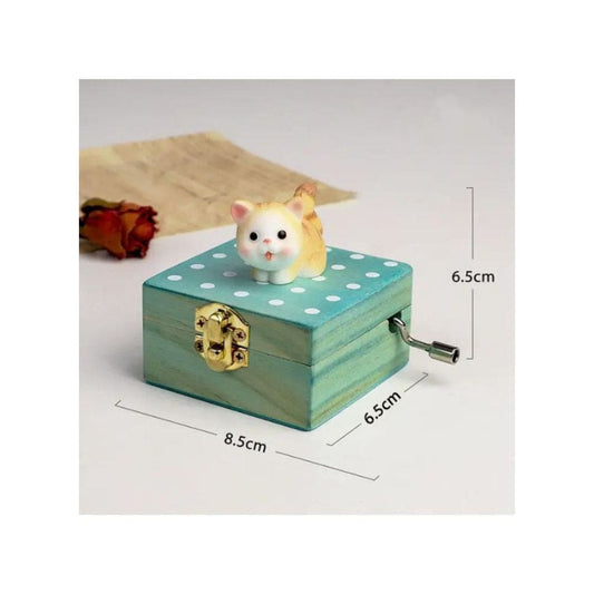 Cute animal hand crank music box wooden crafts ornaments music box, Mini Gift Wrapped Wooden Hand Crank Music Box with Lovely Pet Fatio General Trading