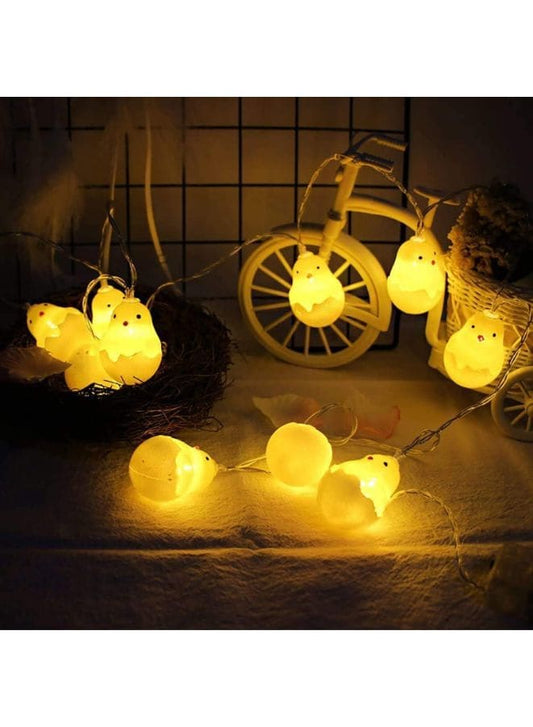 Cute Eggshell Chicken Type 1.5m 10 LEDs Battery Decorative Lamp Easter Holiday Household Party Decorative Light (Warm White) Fatio General Trading