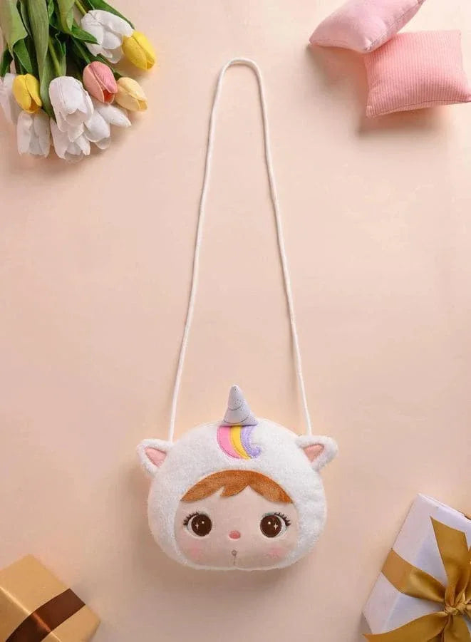 Cute Little Baby Plush Shoulder Bags/Wallets For Girls, Plush Shoulder Bags with Strap for Kids Coin Purses Cute Princess Handbags Kids, Accessories for Girls, White Fatio General Trading