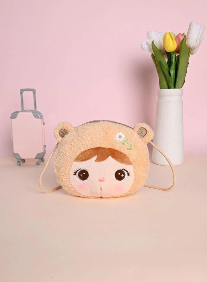 Cute Little Baby Plush Shoulder Bags/Wallets For Girls, Plush Shoulder Bags with Strap for Kids Coin Purses Cute Princess Handbags Kids, Accessories for Girls, Beige Fatio General Trading