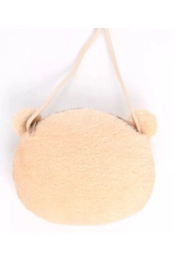 Cute Little Baby Plush Shoulder Bags/Wallets For Girls, Plush Shoulder Bags with Strap for Kids Coin Purses Cute Princess Handbags Kids, Accessories for Girls, Beige Fatio General Trading