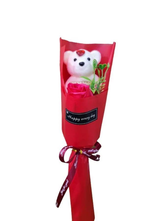 Cute Romantic Teddy Bear Soap Rose Flower Bath Petal Wedding Party, Valentine's Day, Mothers Day, Birthday Gift, Red Fatio General Trading