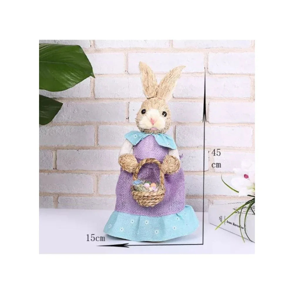 Cute Straw Rabbit Bunny Easter Decorations Holiday Home Garden Wedding Ornament Photo Props Crafts, Female Fatio General Trading