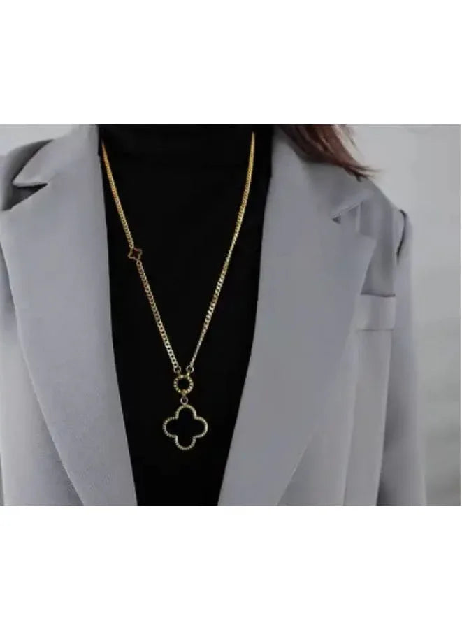 Double Sided Four Leaf Clover Necklace for Women Stainless Steel Lucky 4 Leaf Pendant Jewelry gift for Mother and Daughter Fatio General Trading