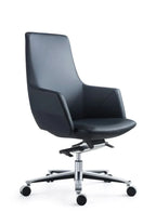 كرسي دوار فاخر من الجلد الأسود، أثاث مكتبي مريح