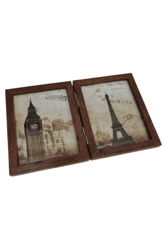 Dual-Fold Wooden Photo Frame: Showcasing Memories in Style and Flexibility (Two Photos) ( Dark Brown) Fatio General Trading