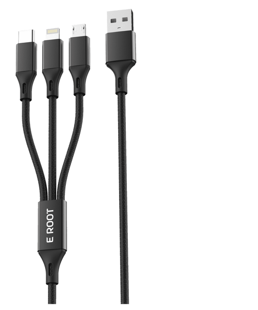 E-Root 3-In-1 Micro USB Type-C Lightning Data Sync And Charging Cable Black Fatio General Trading