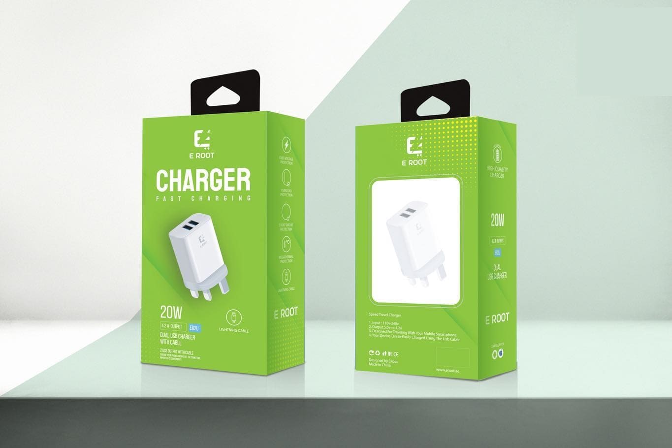 E-Root Dual usb charger with Lightning cable Fatio General Trading