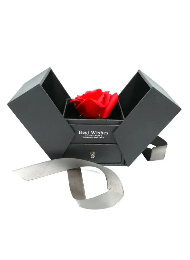 Handmade Preserved Rose Flower Jewelry Box and Gold Heart Pendant Necklace, Greeting Card and Bag included, Rose Gift for Valentine's Day